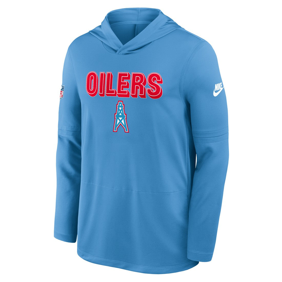 Tennessee Titans Sideline Oilers Throwback Dri-FIT Long Sleeve Hoodie T-Shirt - Light Blue Hoodies