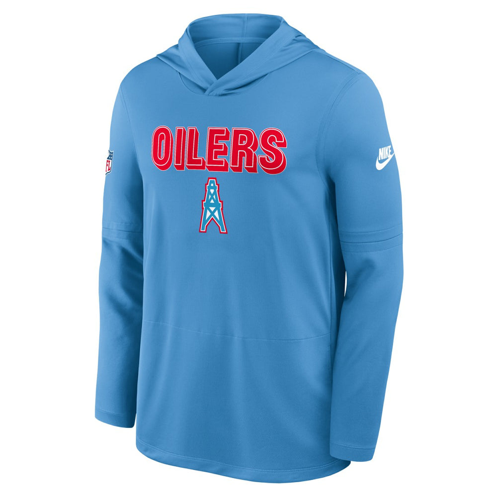 Tennessee Titans Sideline Oilers Throwback Dri-FIT Long Sleeve Hoodie T-Shirt - Light Blue Hoodies