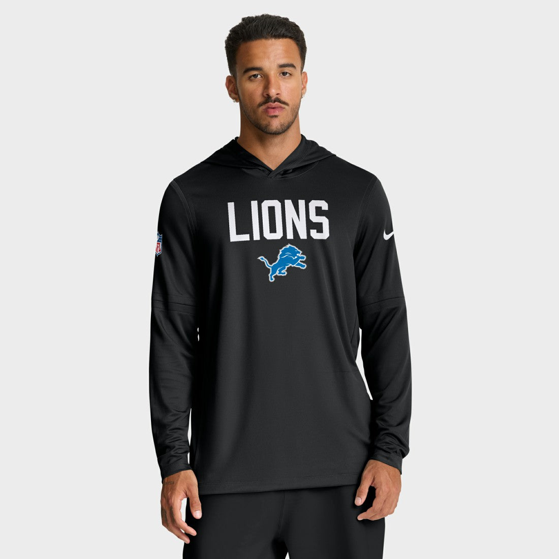 Detroit Lions Sideline Pass Accuracy Dri-FIT Long Sleeve Hoodie T-Shirt - Black Hoodies