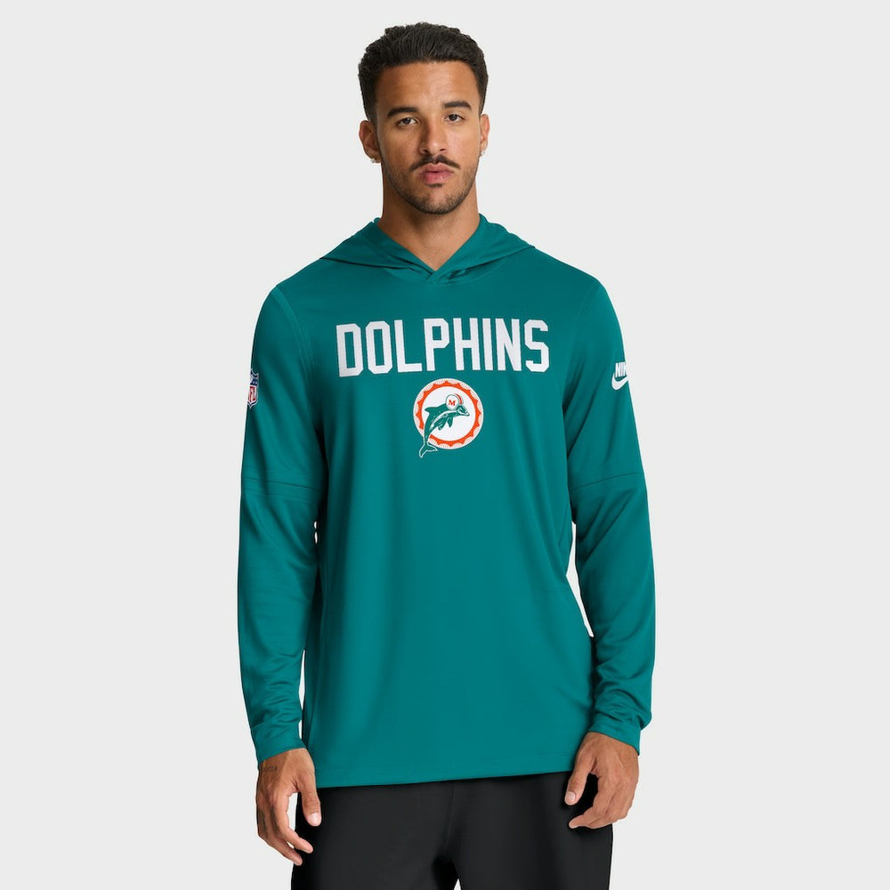 Miami Dolphins Sideline Pass Accuracy Dri-FIT Long Sleeve Hoodie T-Shirt - Aqua Hoodies