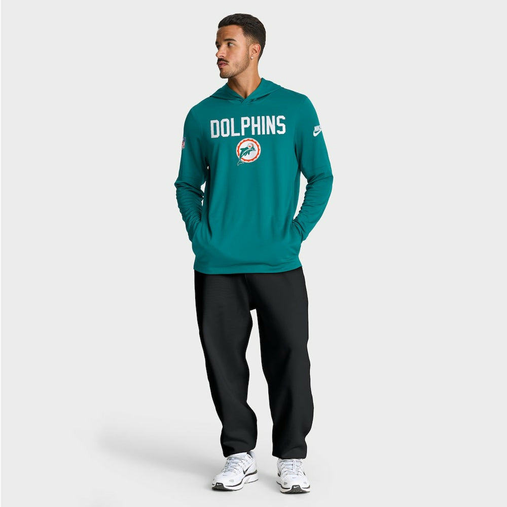 Miami Dolphins Sideline Pass Accuracy Dri-FIT Long Sleeve Hoodie T-Shirt - Aqua Hoodies