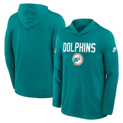 Miami Dolphins Sideline Pass Accuracy Dri-FIT Long Sleeve Hoodie T-Shirt - Aqua Hoodies