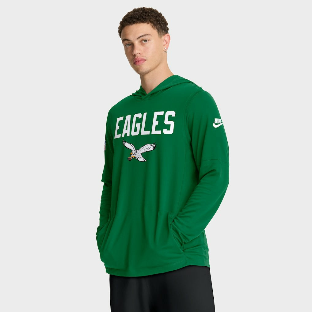 Philadelphia Eagles Sideline Pass Accuracy Dri-FIT Long Sleeve Hoodie T-Shirt  - Kelly Green Hoodies