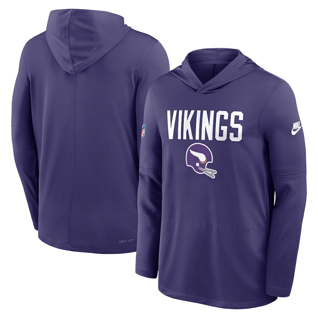 Minnesota Vikings Sideline Pass Accuracy Dri-FIT Long Sleeve Hoodie T-Shirt - Purple Hoodies