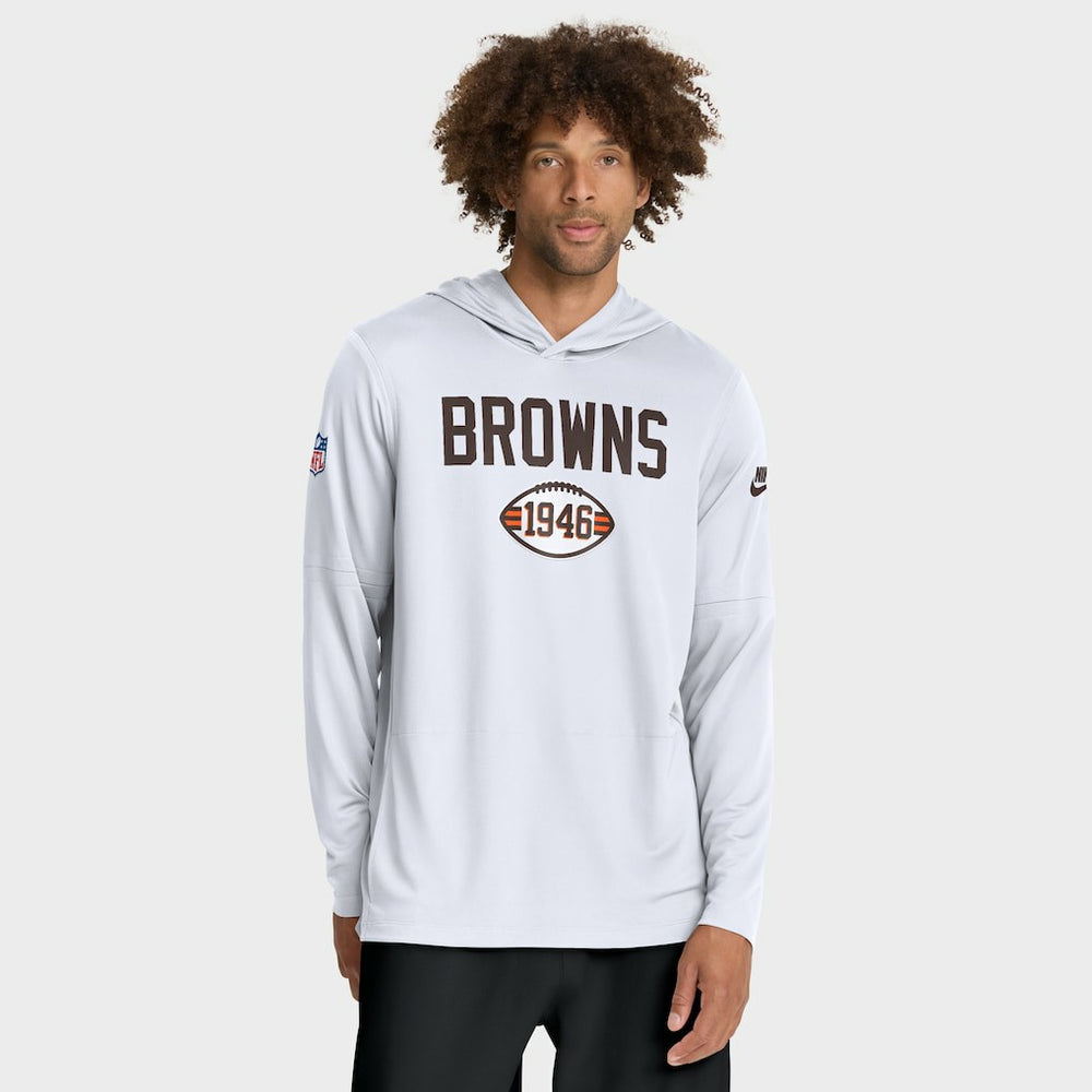 Cleveland Browns Sideline Pass Accuracy Dri-FIT Long Sleeve Hoodie T-Shirt - White Hoodies