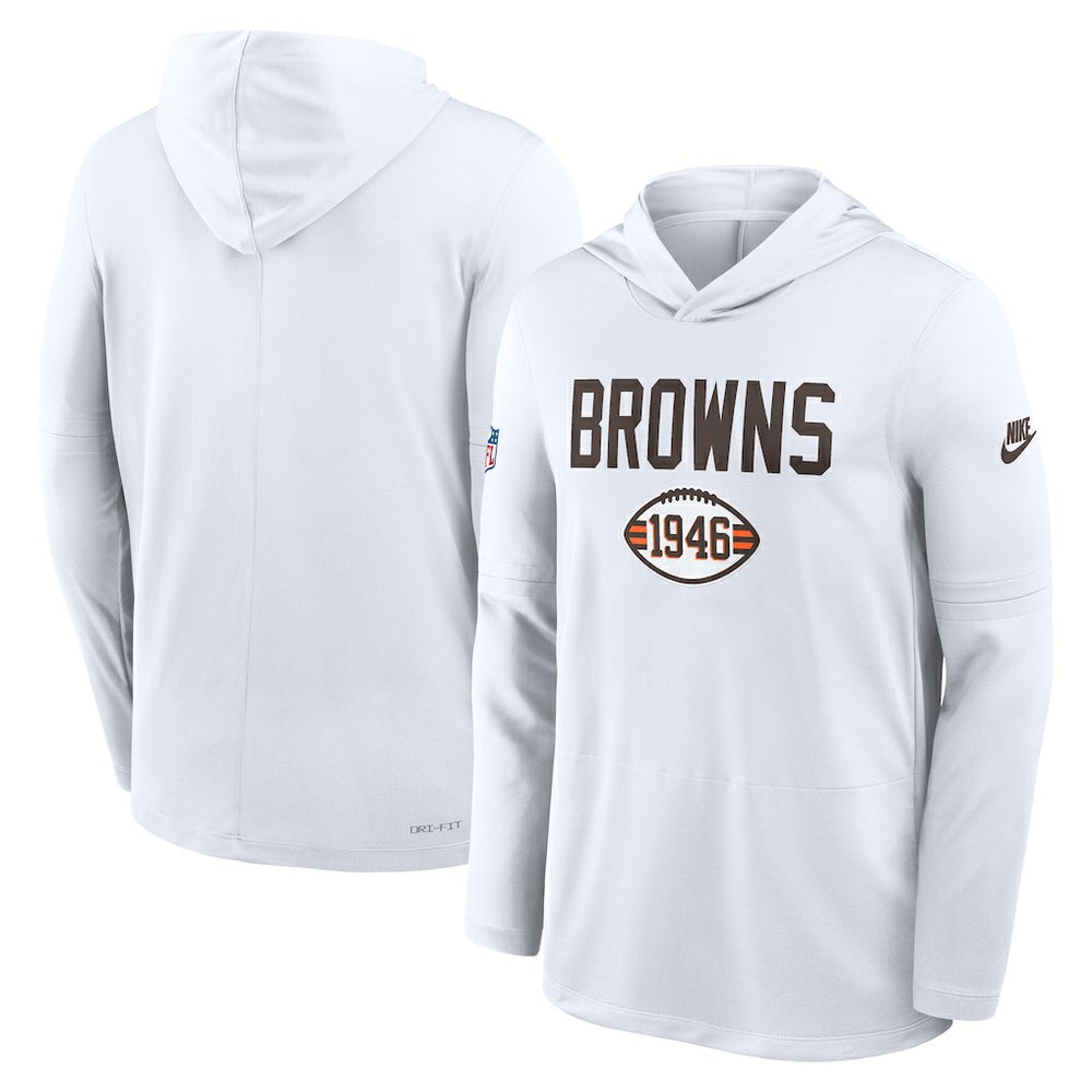 Cleveland Browns Sideline Pass Accuracy Dri-FIT Long Sleeve Hoodie T-Shirt - White Hoodies