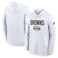 Cleveland Browns Sideline Pass Accuracy Dri-FIT Long Sleeve Hoodie T-Shirt - White Hoodies