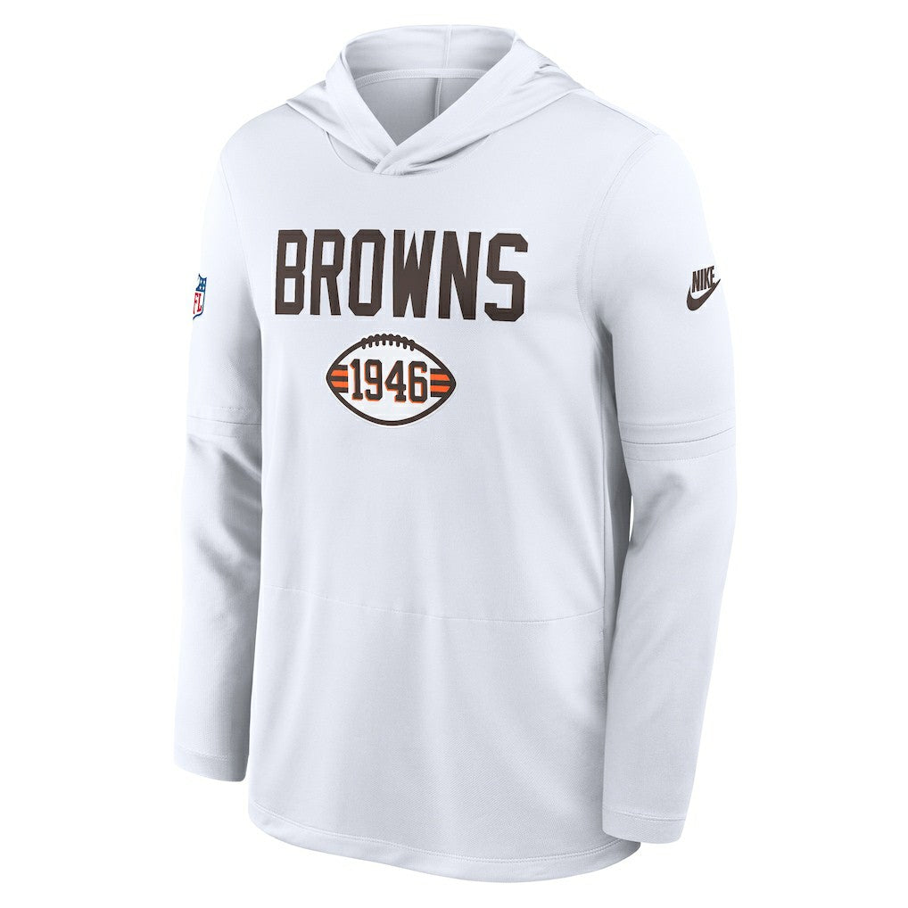 Cleveland Browns Sideline Pass Accuracy Dri-FIT Long Sleeve Hoodie T-Shirt - White Hoodies