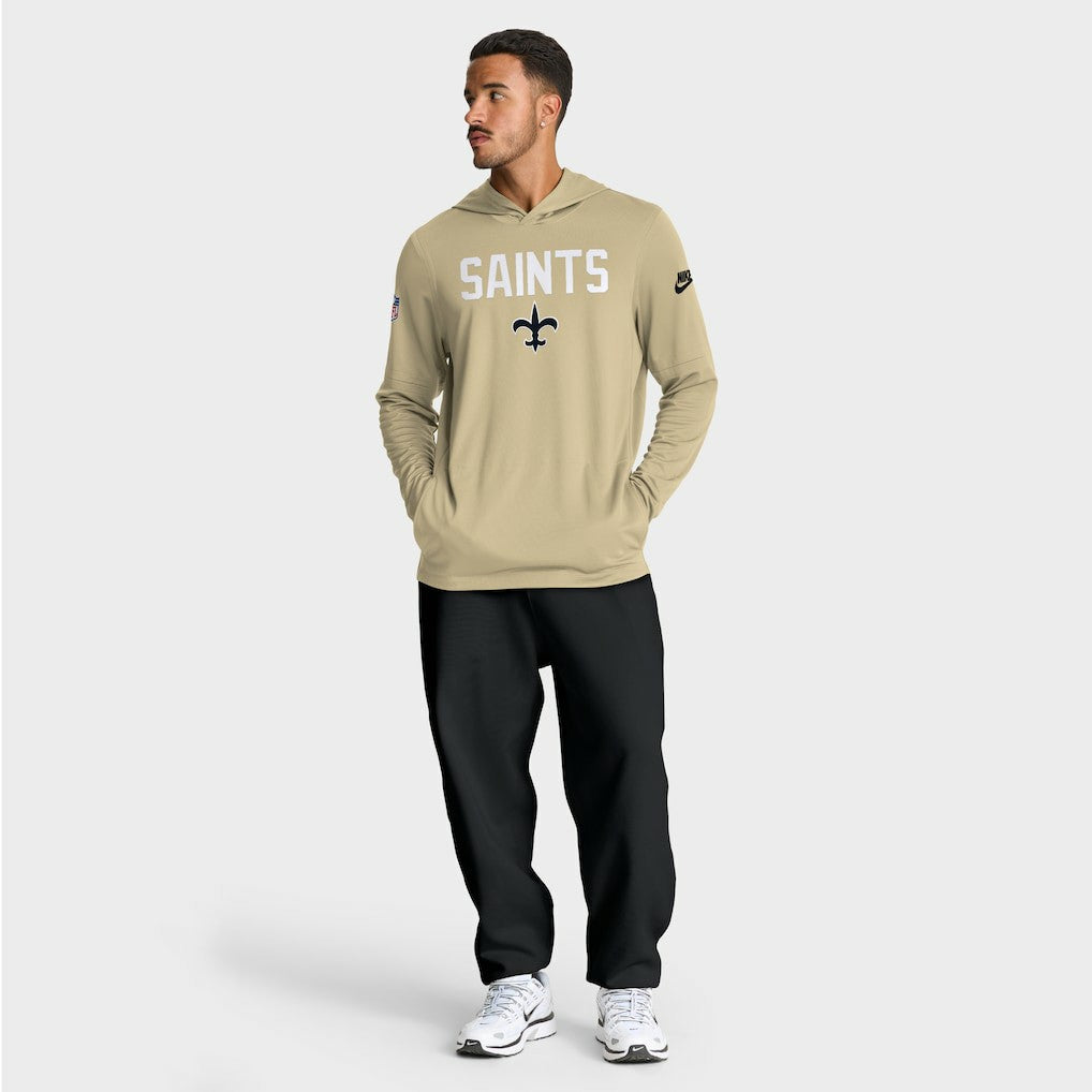 New Orleans Saints Sideline Pass Accuracy Dri-FIT Long Sleeve Hoodie T-Shirt - Gold Hoodies
