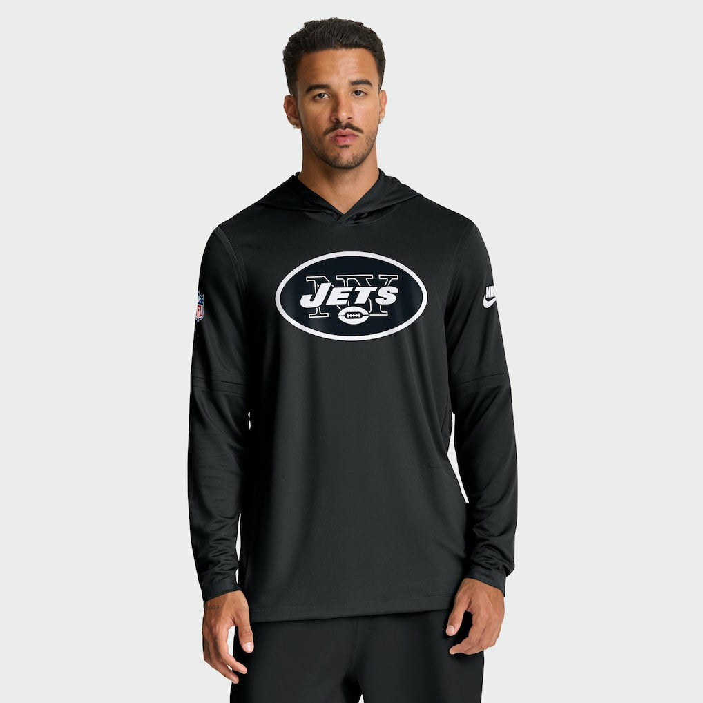 New York Jets Sideline Pass Accuracy Dri-FIT Long Sleeve Hoodie T-Shirt - Black Hoodies