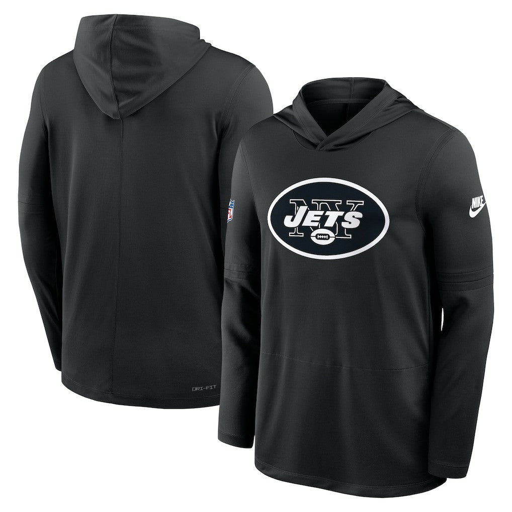 New York Jets Sideline Pass Accuracy Dri-FIT Long Sleeve Hoodie T-Shirt - Black Hoodies