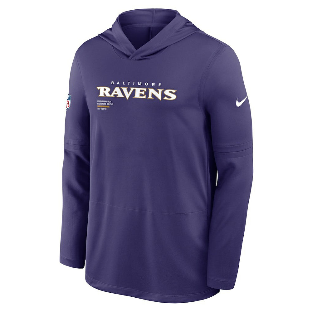 Baltimore Ravens Sideline Pure Fury Performance Long Sleeve Hoodie T-Shirt - Purple Hoodies