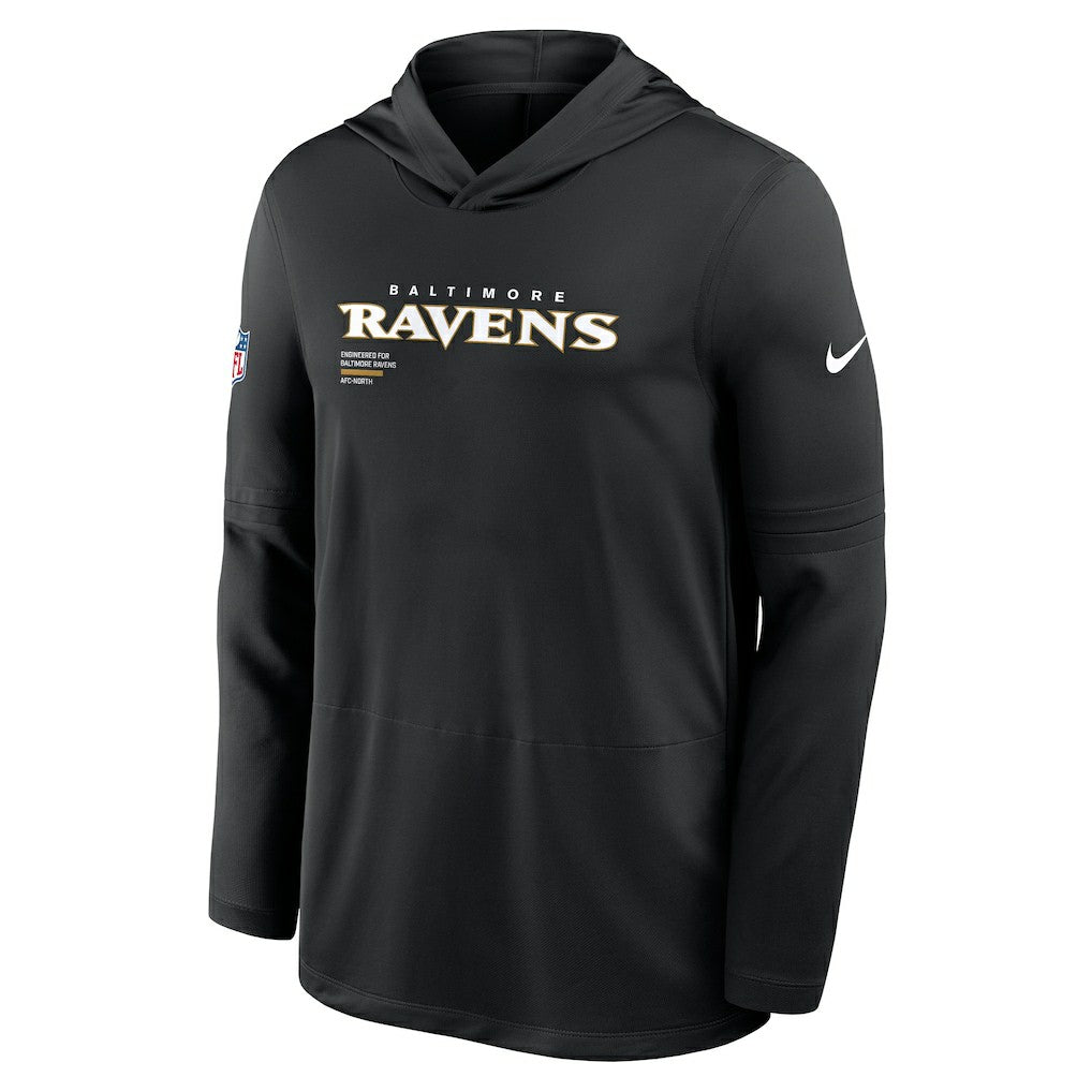 Baltimore Ravens Sideline Pure Fury Performance Long Sleeve Hoodie T-Shirt - Black Hoodies