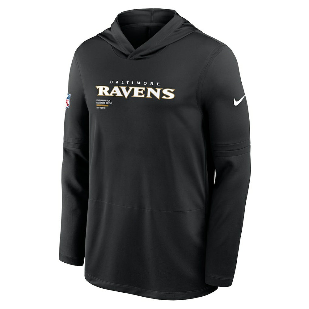 Baltimore Ravens Sideline Pure Fury Performance Long Sleeve Hoodie T-Shirt - Black Hoodies