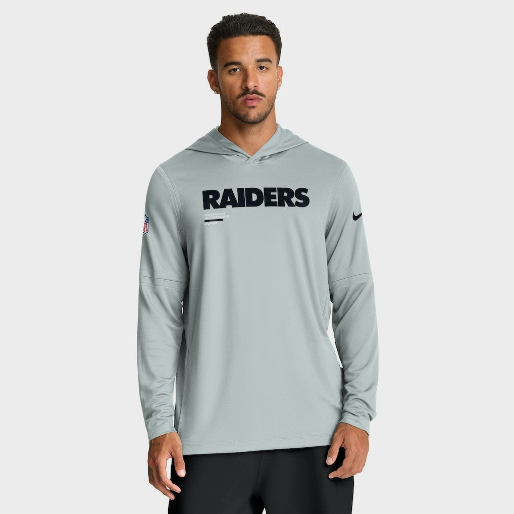 Las Vegas Raiders Sideline Pure Fury Performance Long Sleeve Hoodie T-Shirt - Silver Hoodies