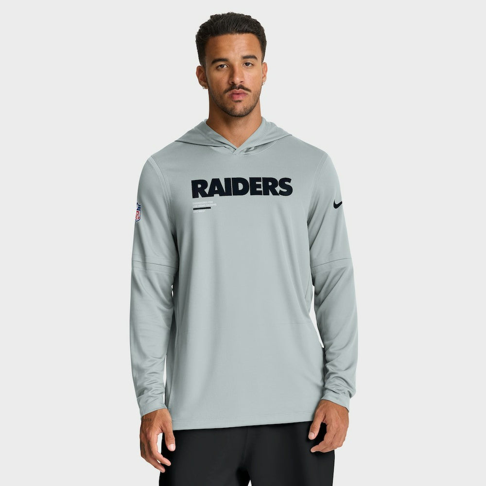 Las Vegas Raiders Sideline Pure Fury Performance Long Sleeve Hoodie T-Shirt - Silver Hoodies