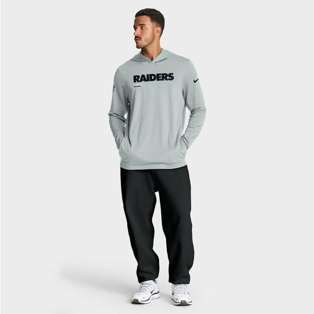 Las Vegas Raiders Sideline Pure Fury Performance Long Sleeve Hoodie T-Shirt - Silver Hoodies
