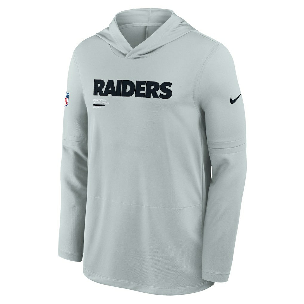 Las Vegas Raiders Sideline Pure Fury Performance Long Sleeve Hoodie T-Shirt - Silver Hoodies