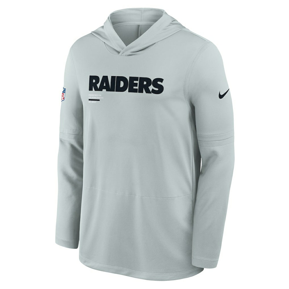 Las Vegas Raiders Sideline Pure Fury Performance Long Sleeve Hoodie T-Shirt - Silver Hoodies