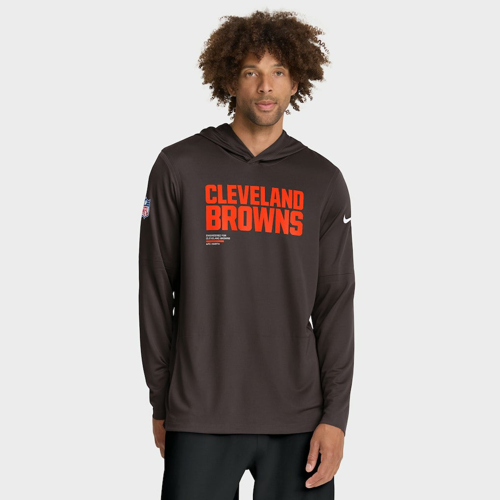 Cleveland Browns Sideline Pure Fury Performance Long Sleeve Hoodie T-Shirt - Brown Hoodies
