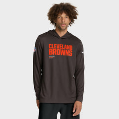 Cleveland Browns Sideline Pure Fury Performance Long Sleeve Hoodie T-Shirt - Brown Hoodies
