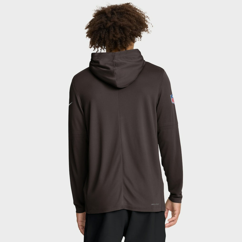 Cleveland Browns Sideline Pure Fury Performance Long Sleeve Hoodie T-Shirt - Brown Hoodies