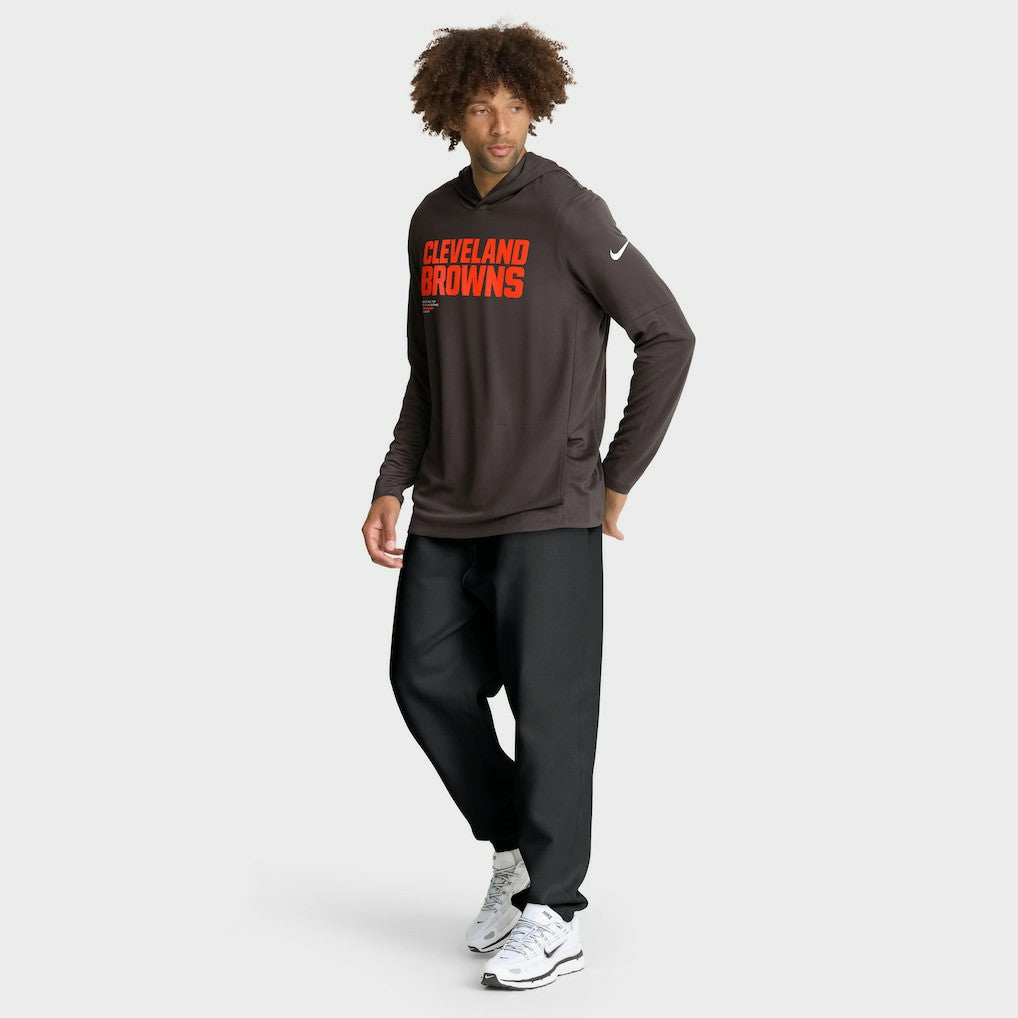Cleveland Browns Sideline Pure Fury Performance Long Sleeve Hoodie T-Shirt - Brown Hoodies