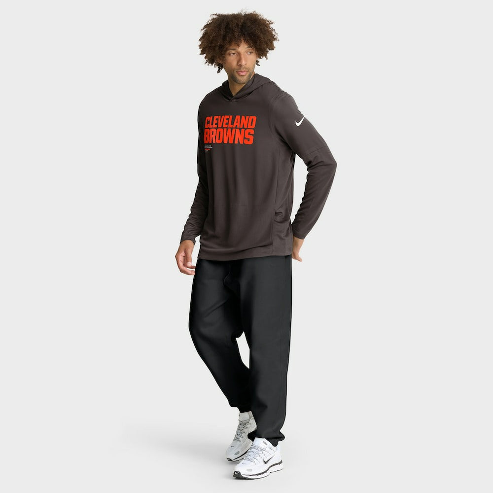 Cleveland Browns Sideline Pure Fury Performance Long Sleeve Hoodie T-Shirt - Brown Hoodies