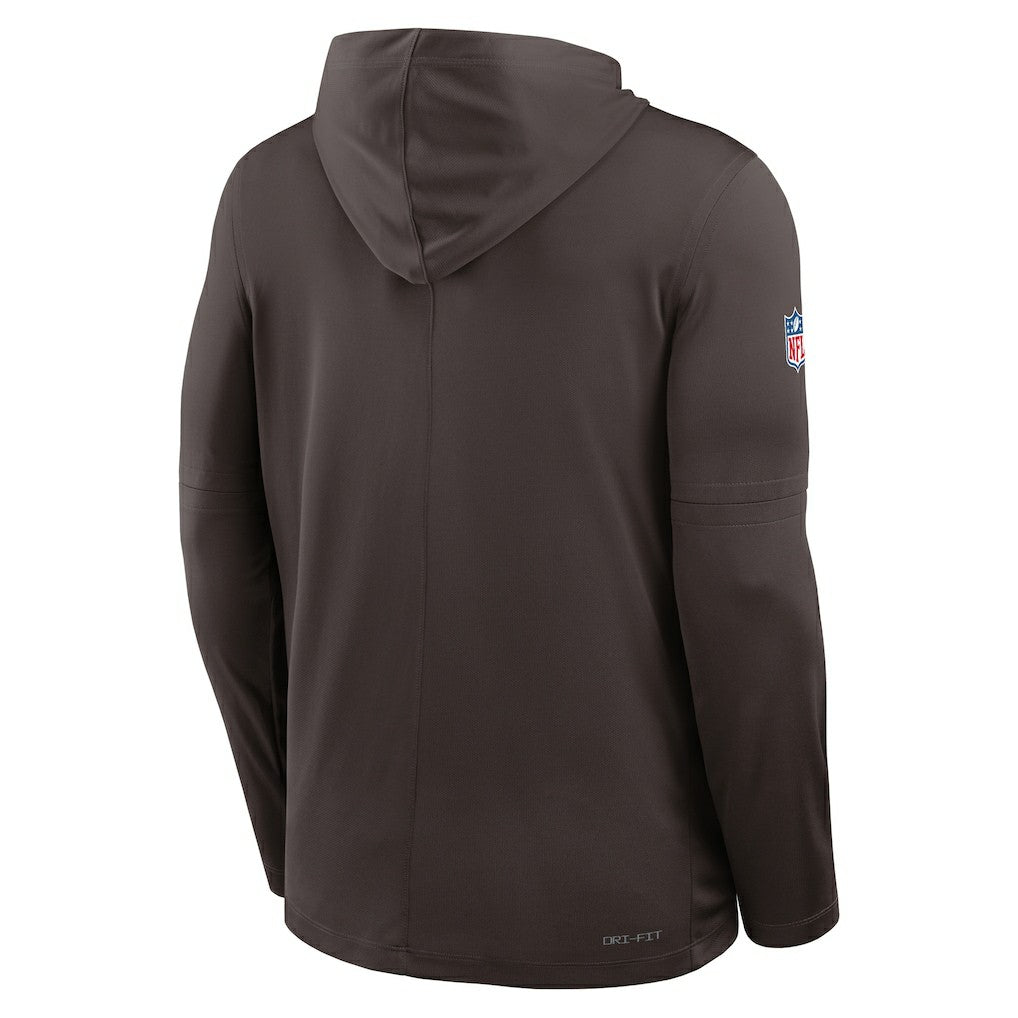 Cleveland Browns Sideline Pure Fury Performance Long Sleeve Hoodie T-Shirt - Brown Hoodies
