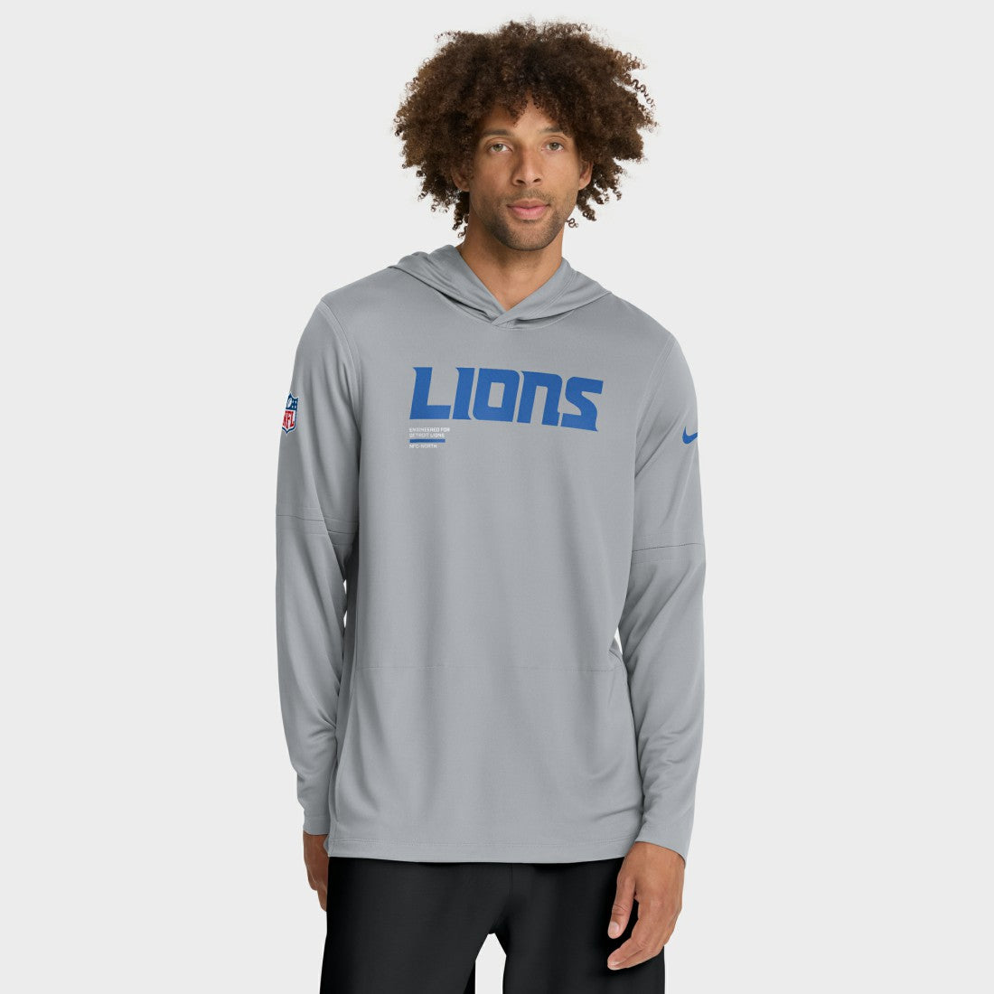 Detroit Lions Sideline Pure Fury Performance Long Sleeve Hoodie T-Shirt - Gray Hoodies