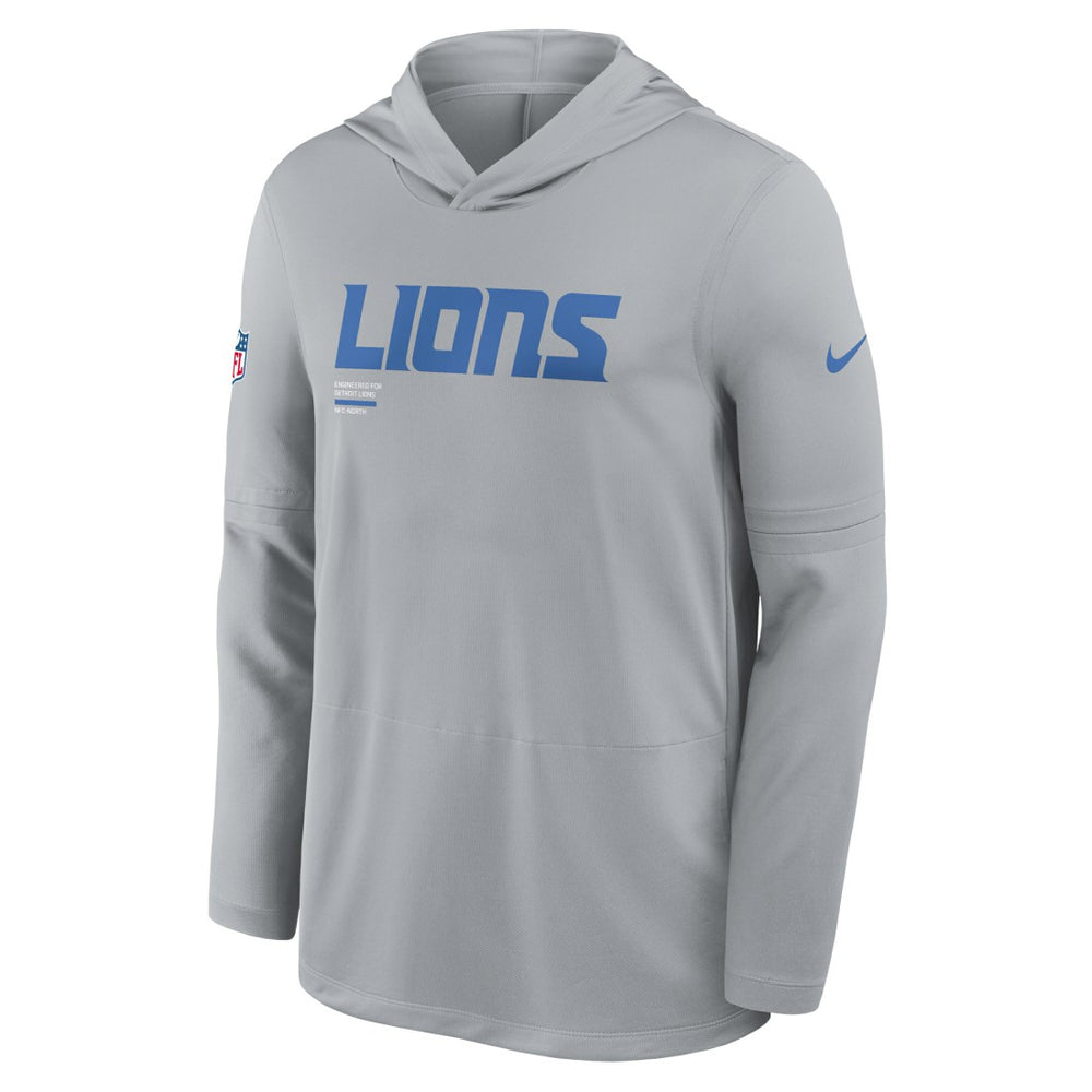 Detroit Lions Sideline Pure Fury Performance Long Sleeve Hoodie T-Shirt - Gray Hoodies