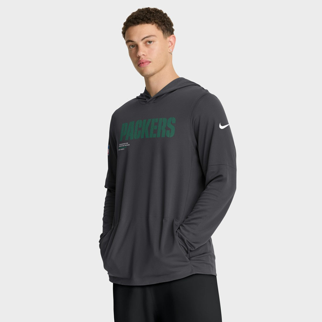 Green Bay Packers Sideline Pure Fury Performance Long Sleeve Hoodie T-Shirt - Anthracite Hoodies