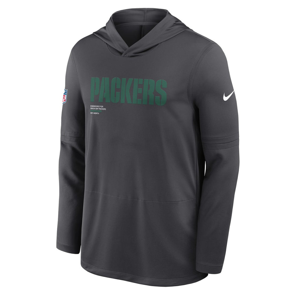 Green Bay Packers Sideline Pure Fury Performance Long Sleeve Hoodie T-Shirt - Anthracite Hoodies