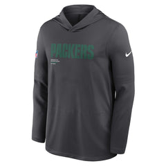 Green Bay Packers Sideline Pure Fury Performance Long Sleeve Hoodie T-Shirt - Anthracite Hoodies