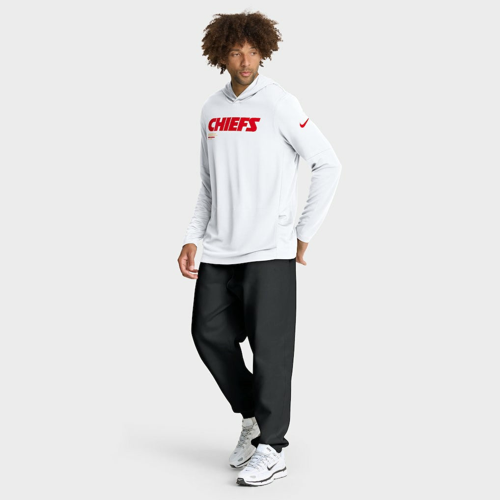 Kansas City Chiefs Sideline Pure Fury Performance Long Sleeve Hoodie T-Shirt - White Hoodies