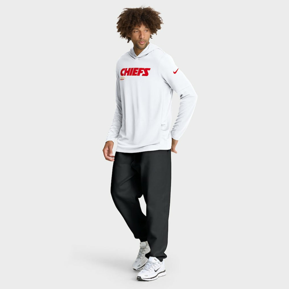 Kansas City Chiefs Sideline Pure Fury Performance Long Sleeve Hoodie T-Shirt - White Hoodies