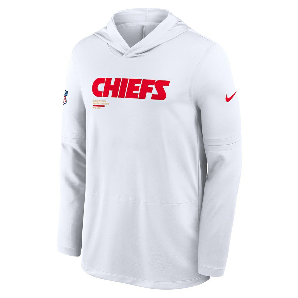 Kansas City Chiefs Sideline Pure Fury Performance Long Sleeve Hoodie T-Shirt - White Hoodies
