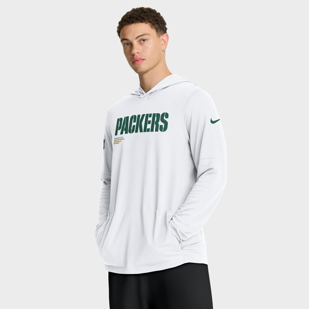 Green Bay Packers Sideline Pure Fury Performance Long Sleeve Hoodie T-Shirt - White Hoodies