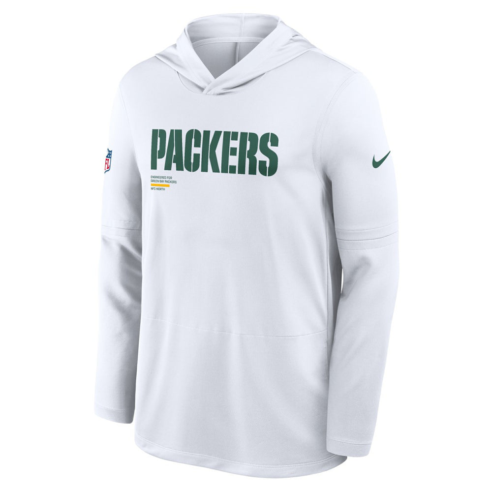 Green Bay Packers Sideline Pure Fury Performance Long Sleeve Hoodie T-Shirt - White Hoodies