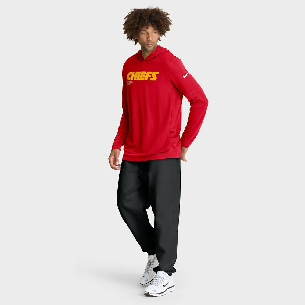 Kansas City Chiefs Sideline Pure Fury Performance Long Sleeve Hoodie T-Shirt - Red Hoodies