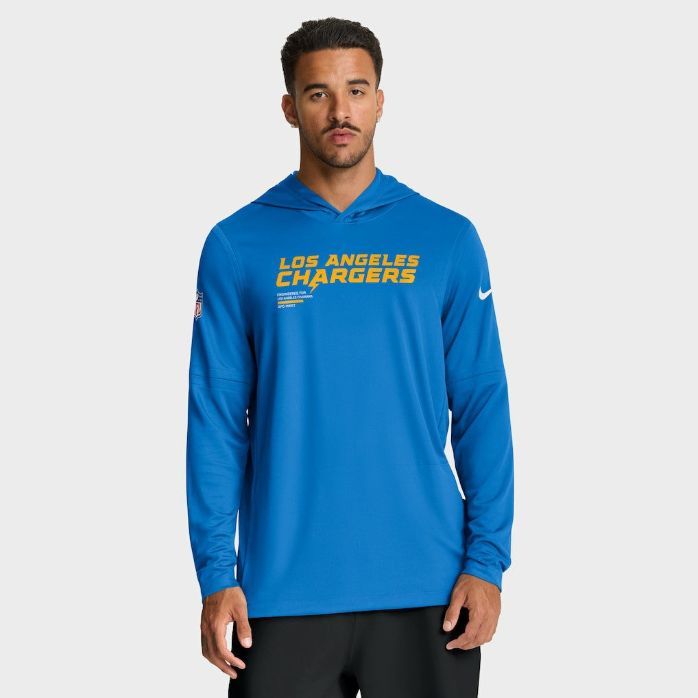 Los Angeles Chargers Sideline Pure Fury Performance Long Sleeve Hoodie T-Shirt - Powder Blue Hoodies