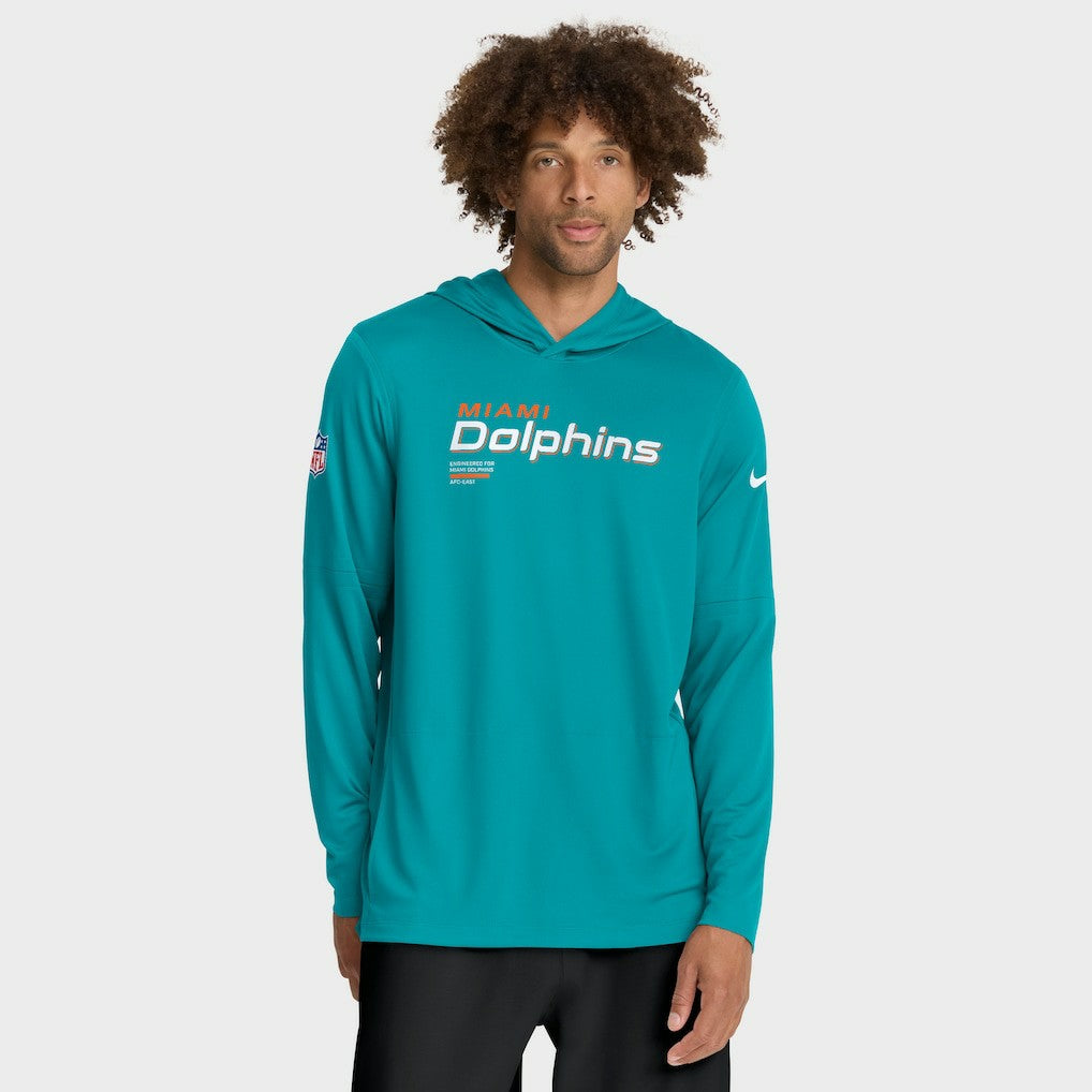 Miami Dolphins Sideline Pure Fury Performance Long Sleeve Hoodie T-Shirt - Aqua Hoodies
