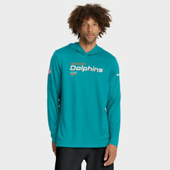 Miami Dolphins Sideline Pure Fury Performance Long Sleeve Hoodie T-Shirt - Aqua Hoodies