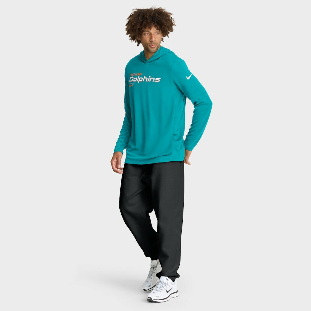Miami Dolphins Sideline Pure Fury Performance Long Sleeve Hoodie T-Shirt - Aqua Hoodies