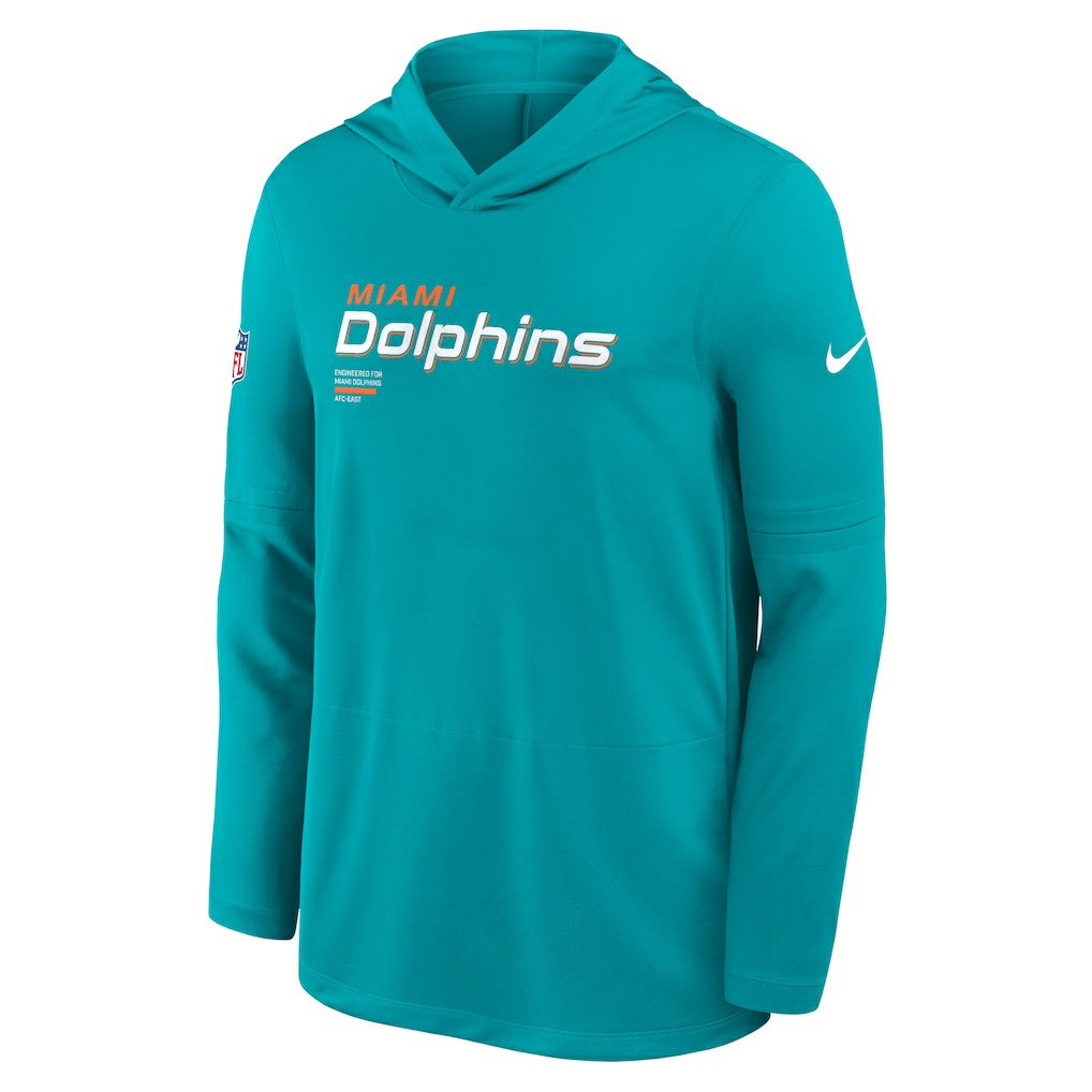 Miami Dolphins Sideline Pure Fury Performance Long Sleeve Hoodie T-Shirt - Aqua Hoodies