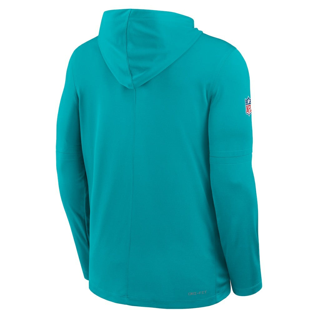 Miami Dolphins Sideline Pure Fury Performance Long Sleeve Hoodie T-Shirt - Aqua Hoodies