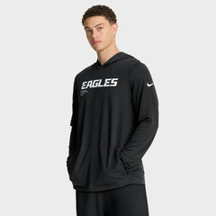 Philadelphia Eagles Sideline Pure Fury Performance Long Sleeve Hoodie T-Shirt - Black Hoodies