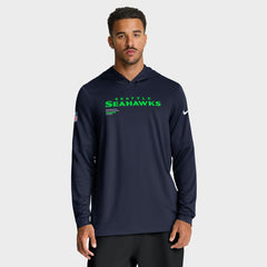 Seattle Seahawks Sideline Pure Fury Performance Long Sleeve Hoodie T-Shirt - College Navy Hoodies