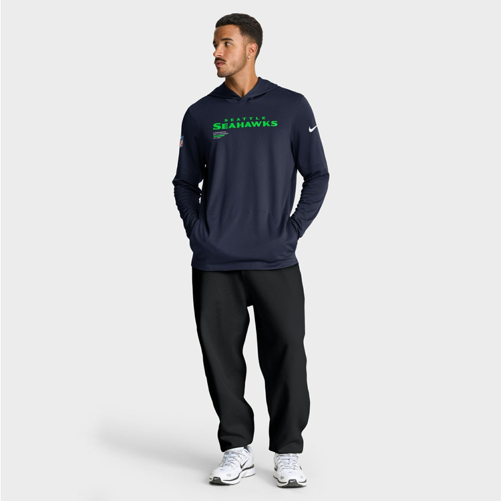 Seattle Seahawks Sideline Pure Fury Performance Long Sleeve Hoodie T-Shirt - College Navy Hoodies