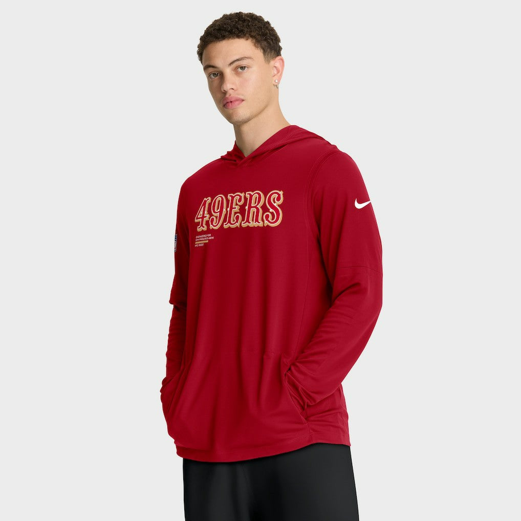 San Francisco 49ers Sideline Pure Fury Performance Long Sleeve Hoodie T-Shirt - Scarlet Hoodies
